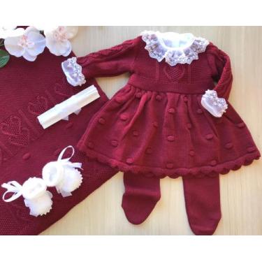 Imagem de Saída de maternidade de menina vestido pipoca em tricot 4 peças - Dinh