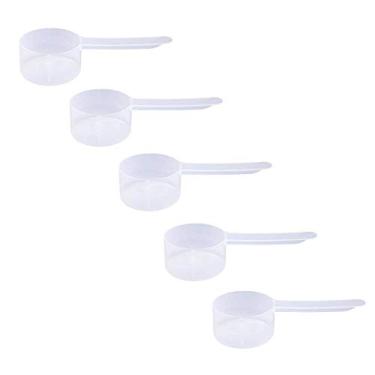 Imagem de Colher de medição de plástico, (39 cc | 2,63 colheres de sopa | 39 ml | 39 ml) Colheres de cabo longo para pós, grânulos, café, ração para animais de estimação, suprimentos de cozimento, proteínas e outros produtos secos, livre de BPA (conjunto com 5)