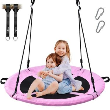 Imagem de Trekassy 700lb 40" Saucer Tree Swing for Kids Adults Outdoor Textilene with 2pcs Tree Hanging Straps-Pink