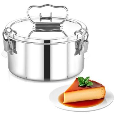 Imagem de EasyShopForEveryone Flanera de aço inoxidável, 15 x 15 x 9 cm, capacidade 96 ml, compatível com Instant Pot 3qt, molde para flan