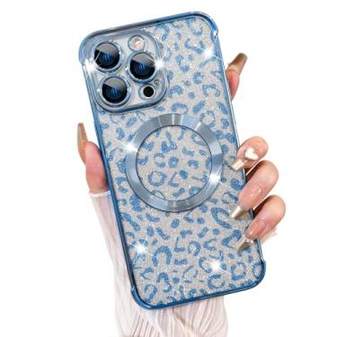 Imagem de Fiyart Capa projetada para iPhone 12 Pro, compatível com MagSafe Cheetah Print Plating Camera Protection Clear Phone Case, estampa de leopardo com glitter magnético para mulheres e meninas 6,1
