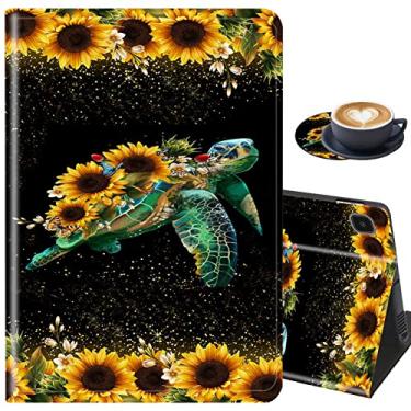 Imagem de Capa e porta-copos para Samsung Galaxy Tab A7 Lite 2021, suporte ajustável à prova de choque para Samsung Tab A7 Lite de 8,7 polegadas (SM-T220/T225/T227), glitter, girassóis tartaruga (com