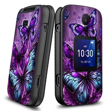 Imagem de BREIDMKFM Capa para Alcatel Go Flip 4 / TCL Flip Pro/TCL Classic Phone, com protetor de tela de vidro temperado, capa protetora resistente à prova de choque, borboletas rosa