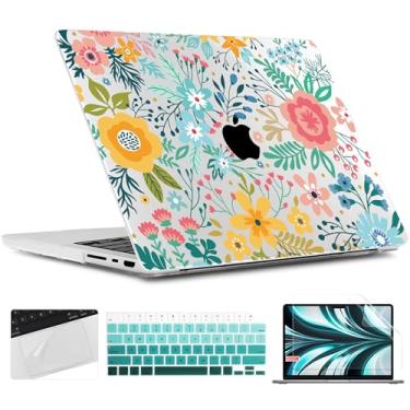 Imagem de TWOLSKOO Capa para MacBook Pro de 16 polegadas, capa rígida de plástico para teclado e protetor de tela compatível com MacBook Pro de 16 polegadas, modelo A2485 M1 Pro/Max, flor abstrata