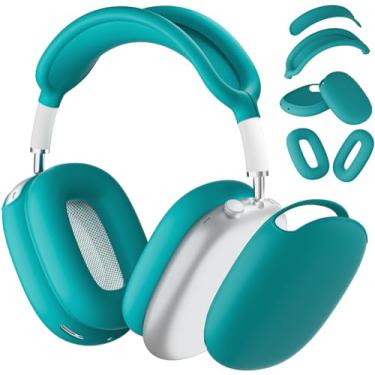 Imagem de ATUAT Capa para fones de ouvido AirPods Max, capa protetora de silicone, acessórios de pele anti-arranhões para mulheres e homens para Apple AirPods Max 2024/2020 (USB-C/Lightning), azul-petróleo