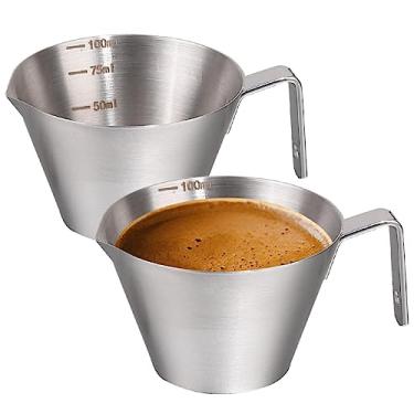 Imagem de 2 peças de copo medidor de café expresso, copos de molho de aço inoxidável com marcas de 50 ml/75 ml/100 ml, copo de café expresso, acessórios de café expresso com boca alargada (tamanho: prata)