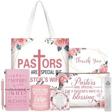 Imagem de Cosblank Conjunto de 8 peças de presentes de apreciação da esposa do pastor inclui caneta de couro para diário, bolsa de maquiagem, caneca, pulseira de pedra natural, marcador de página, fé cristã,