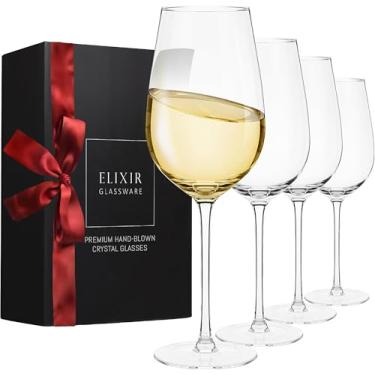 Imagem de Conjunto de 4 taças de vinho branco – Taças de vinho de cristal sopradas à mão – Taças de vinho modernas com haste longa – Taças de vinho Chardonnay altas com haste para casamento, Natal, degustação de vinho, amantes de vinho – 510 g, transparente
