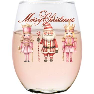 Imagem de Toasted Tales Presente de Natal para mulheres, presentes para ela, quebra-nozes Feliz Natal taça de vinho sem haste para decoração de mesa de Natal para rosé, vinho branco, vinho tinto ou vidro de