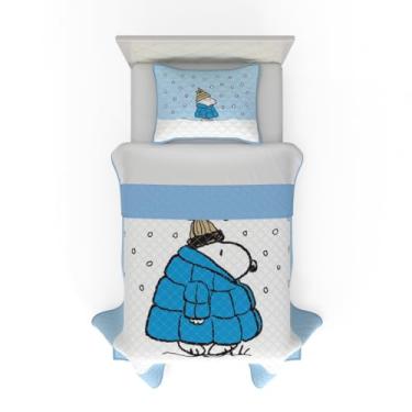 Imagem de Franco Peanuts Snoopy Puffer Coat Holiday & Christmas Quilt Bedding Super Soft 2 peças, conjunto de fronhas e colcha, solteiro, (produto 100% licenciado oficialmente)