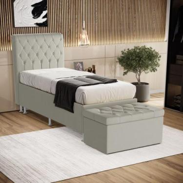 Imagem de Kit Cabeceira Bellatrix 90 e Calçadeira Sagitarius Couro Aradecor, Beg