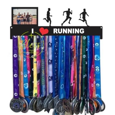 Imagem de Porta Medalhas Corrida Masculino iLove Running com Foto, Quadro Decorativo MDF