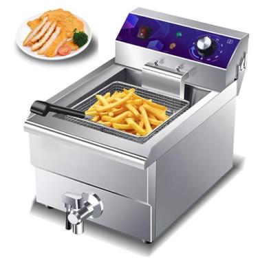 Imagem de Fritadeira Elétrica 60-200°C com Cesta de Fritura, Fritadeira Comercial de Grande Capacidade de Tanque Único, Equipamento de Fritura Francesa de Mesa com Temporizador de 0-60 Minutos, 34 * 53,8 x 40,6