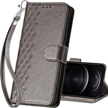 Imagem de SASYMALY Capa carteira para iPhone 13 Pro, capa flip com suporte para mulheres e homens, capa de telefone de couro PU adequada para iPhone 13 Pro 6.1 lnch [cubo cinza]