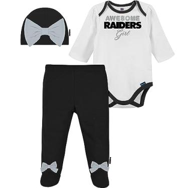 Imagem de NFL Conjunto de 3 peças para bebês meninas, calça com pés e boné, Las Vegas Raiders, 6 a 9 meses