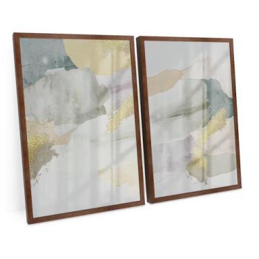 Imagem de Quadro Moderno Folhas Em Dourado Branco Abstrato Para Sala 90x60 Cm C/