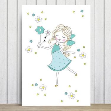 Imagem de Placa Decorativa MDF Infantil Menina e Flores Verdes 20x30cm - Quartin