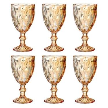 Imagem de 6 Kit Taça Vidro Ambar Metalizada 330ML Drinks/Vinho Luxo - Class Home