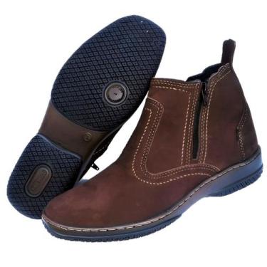 Imagem de Bota Masculina Em Couro Nobuck Botina Cano Curto Baixo Medio Com Ziper