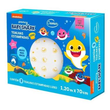 Imagem de Caixa 3 Toalha Fralda De Pano 70x120 Baby Shark Cremer - Dugu