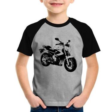Imagem de Camiseta Raglan Infantil Moto XJ6 N Art - Foca na Moda, Cinza, Preto, 