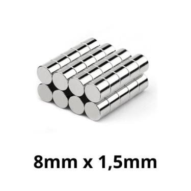 Imagem de Kit 50 Peças Imã Neodímio Disco Magnético N35  8 x 1,5 mm Super Forte 