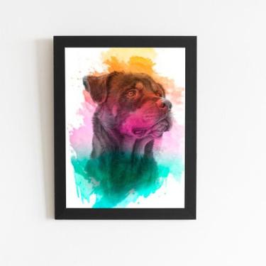 Imagem de Quadro Rottweiler Cachorro Cão Aquarela Moldura 60x40cm - PlimShop