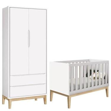Imagem de Berço Americano E Guarda Roupa Classic 2 Portas Branco Com Pés Madeira