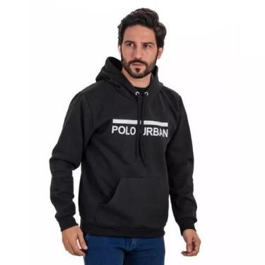 Imagem de Moletom Masculino Algodão Bolso Canguru Capuz Polo Urban Preto, P, Pre