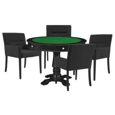 Imagem de Mesa de Jogos Carteado Victoria Redonda Tampo Reversível Preto com Kit