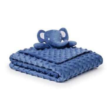 Imagem de Kit Pipoquinha Cobertor Bebê e Naninha Elefantinho - Loani, Azul