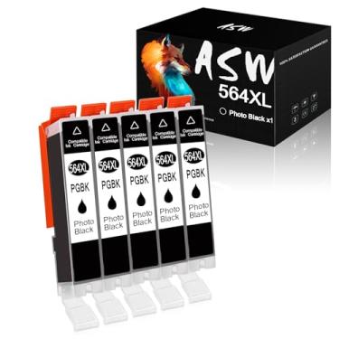 Imagem de ASW Cartuchos de tinta compatíveis com foto preta de alto rendimento 564 XL, pacote com 5 - substituição para cartucho de tinta HP 564XL para uso com impressora Photosmart 6520 7520 5520 7525