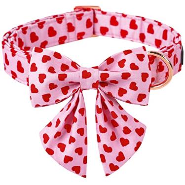 Imagem de ARING PET Coleira para cães para o Dia dos Namorados - Adorável coleira de cachorro de coração rosa com gravata borboleta marinheiro, coleiras confortáveis para cães com fivela de metal para cães pequenos, médios e grandes
