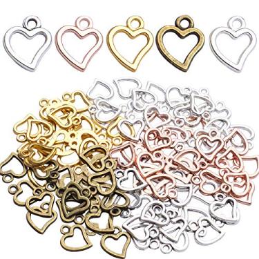 Imagem de Pingentes de coração, 100 peças de pingentes tibetanos vazados em forma de coração para fabricação de joias, ouro, ouro rosa, prata antiga e bronze antigo