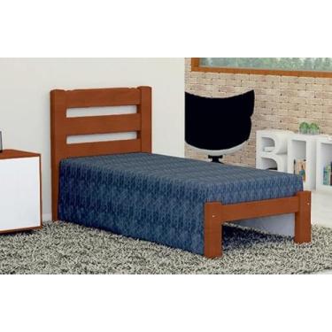 Imagem de Cama de Solteiro Londres de Madeira Maciça Angelim Pedra/Tauari - Cor Imbuia