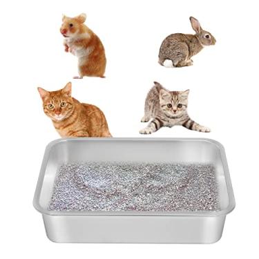 Imagem de Kichwit Caixa de areia para gatos de aço inoxidável, bandeja de areia para gatinhos, bandeja de areia de metal para gatos, superfície lisa antiaderente, fácil de limpar (44,5 cm C x 34,3 cm L x 10 cm