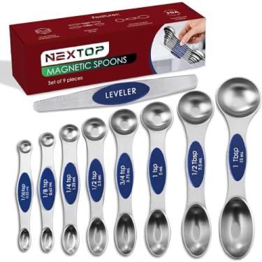Imagem de Conjunto de 9 colheres de medição magnéticas de aço inoxidável empilháveis de dois lados colheres de chá com ingredientes secos e líquidos, cabe em potes de especiarias conjunto de 9 (safira)