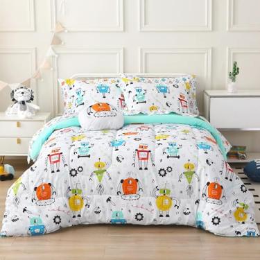 Imagem de Mooreeke Jogo de lençol com edredom para meninos e crianças, 6 peças, branco, com fronhas e travesseiro decorativo, microfibra ultramacia