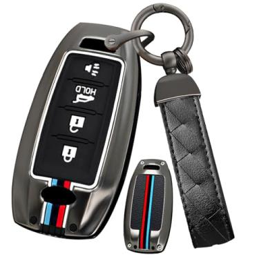 Imagem de Ysbxitu Capa de chaveiro com controle remoto de metal com 4 botões para Infiniti Keyless Smart Key Case com chaveiro apto para Infiniti Q50L Q70L QX50 QX60 Q70 EX35 FX35 FX45 FX50 Capa de proteção de