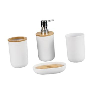 Imagem de Fenteer Conjunto de acessórios para banheiro de 4 peças, porta-escovas de dentes, decorativo, moderno, loção, saboneteira, bandeja para penteadeira, hotel, Branco