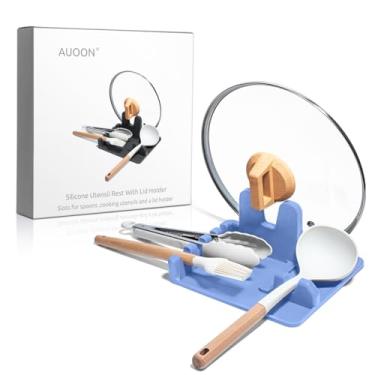 Imagem de AUOON descanso de utensílio de silicone e suporte de tampa de panela com gotejamento para vários utensílios, próprio para máquina de lavar louça, resistente ao calor, descanso de colher para