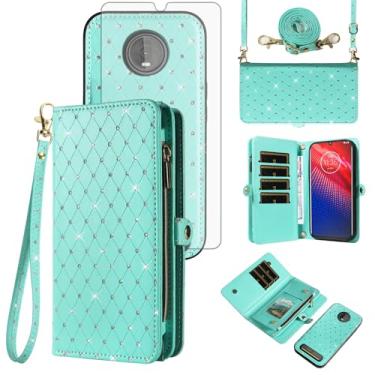 Imagem de Asuwish Capa de celular para Moto Z4/Moto Z 4 Play/MotoZ4 Force Zipper carteira celular com alça protetora de tela com glitter flip compartimento para cartão Motorola 4Z Motoz4Cases MotoZ4Play