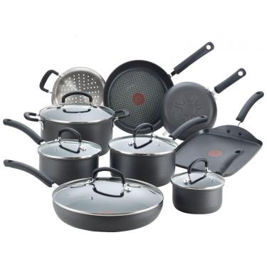 Imagem de Conjunto de Panelas e Frigideiras Antiaderentes Anodizadas, 14 Peças, T FAL E765SEFA, Preto