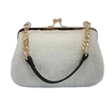 Imagem de Bolsa de mão luxuosa de lã Shearling - elegante bolsa conversível com alça ajustável, ombro e uso transversal, Branco