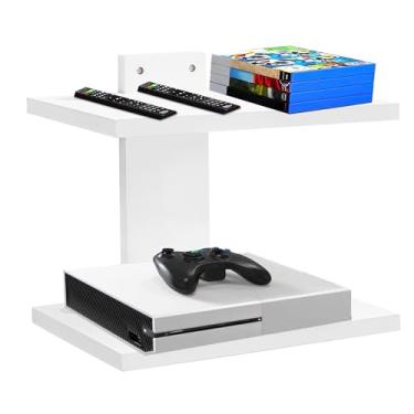 Imagem de NIUBEST Prateleira de TV flutuante para projetor de parede, prateleira flutuante de madeira para projetor, PS5, leitor de DVD, console de jogos, caixa de cabo, 2 níveis (branco)