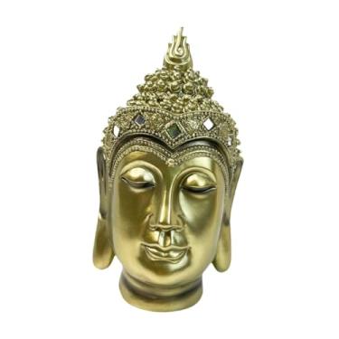 Imagem de Bothyi Buda Head Estátua Escultura Coleção Resina Resina Religiosa Decorativa Buda Buda Arigem Da área de Trabalho para Negócios Internos de Prateleira, Cor de cobre