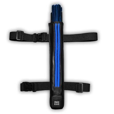Imagem de Suporte de ventilador de mão de LED - Coldre de bolso traseiro secreto - Coldre de LED de couro sintético para fãs de rave - Suporte de ventilador de LED para cintura ou coxa (azul)