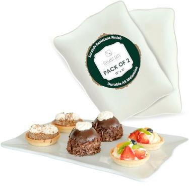 Imagem de Elegant Eats Conjunto de 2 bandejas de servir melamina – Travessas estéticas e bandejas com laterais curvas – Ideal para hospedagem, tábua de charcutaria ou decoração – Grande 38 x 28 cm – Conjunto de