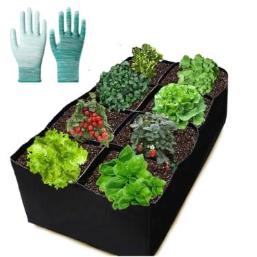 Imagem de Hecurba Canteiro elevado de tecido, caixas de plantação ao ar livre com 8 grades, perfeitas para vegetais, ervas e flores, canteiros de jardim duráveis para entusiastas de jardinagem doméstica