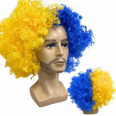 Imagem de Peruca Black Power amarelo e azul real madrid volumos time - LIONSWIG